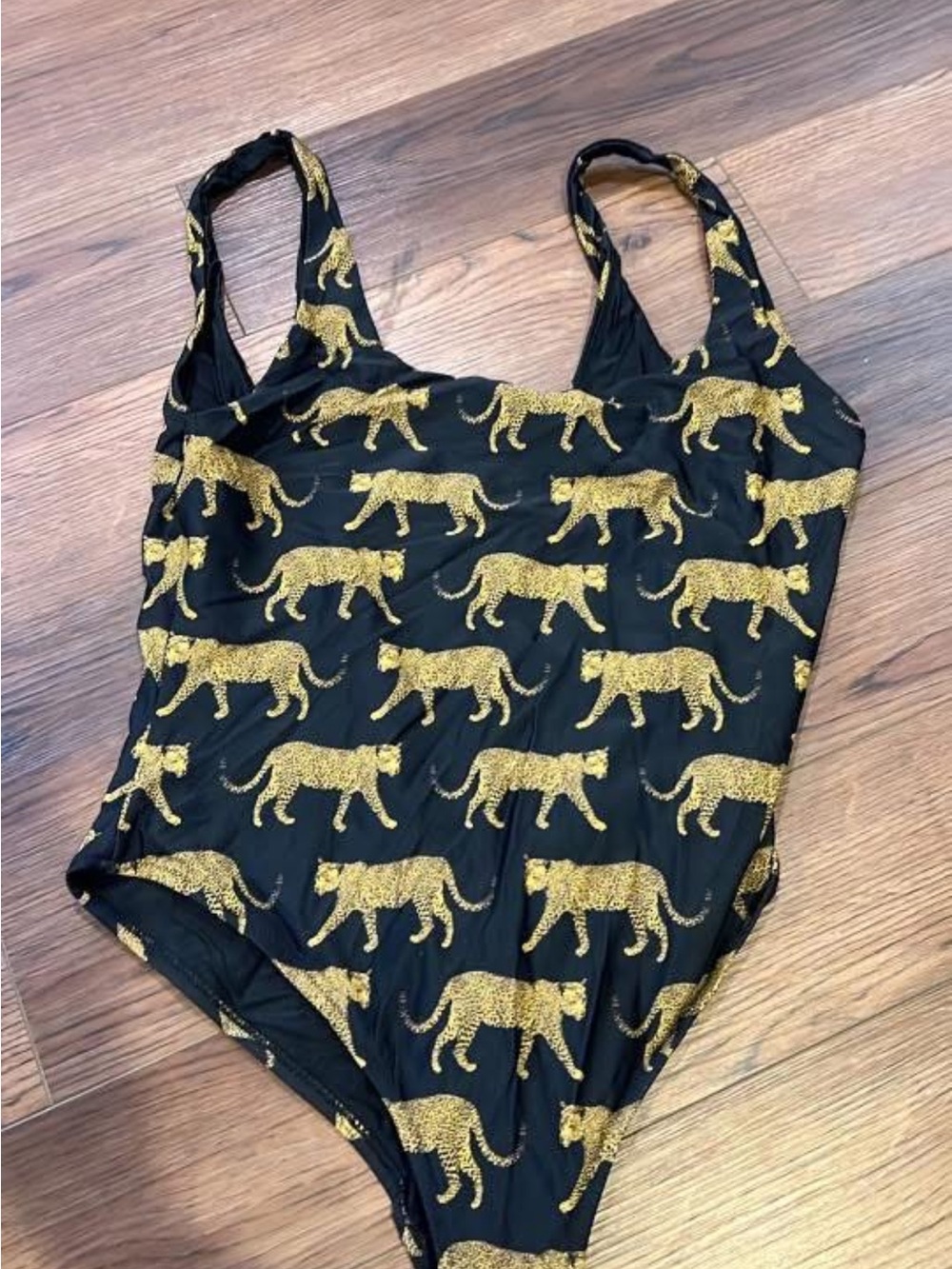 Show Me Your MuMu Black One-Piece Swimsuit with Gold Leopard Print